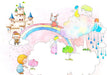 Fairy Tale Castle Children's Wallpaper Mural | Rainbow, Clouds - Carving wallpaper