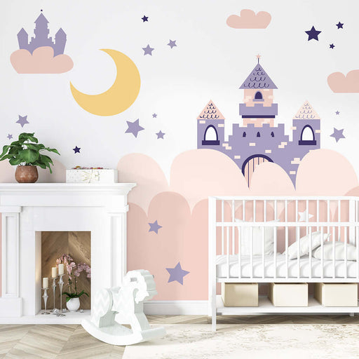 Fairy Tale Castle Children's Wallpaper Mural | Dreamy Starry Sky Style Wall Decoration