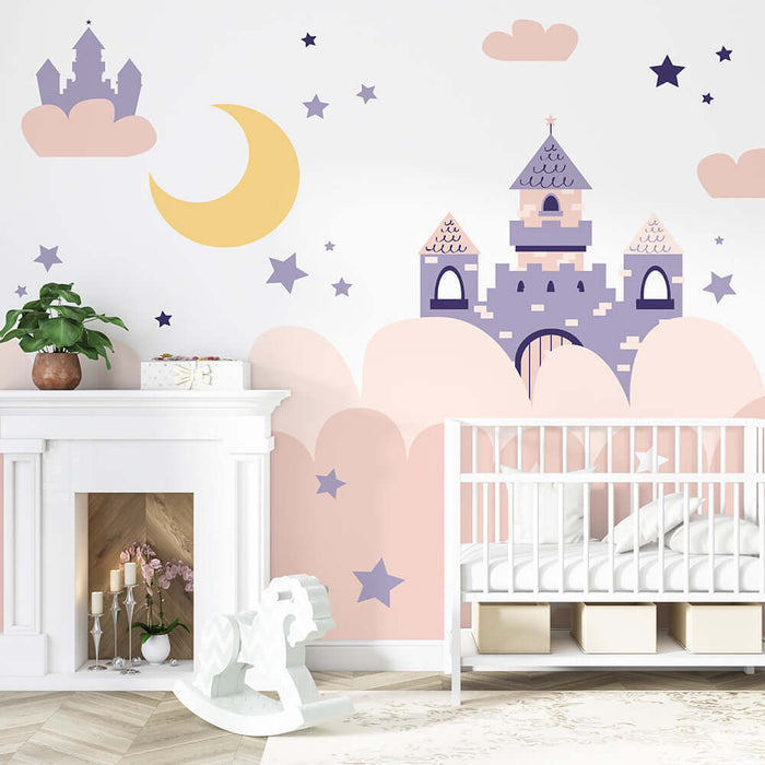 Fairy Tale Castle Children's Wallpaper Mural | Dreamy Starry Sky Style Wall Decoration
