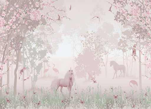  Fairy Tale Forest Unicorn Wallpaper Mural | Magical Kids Room Decor | Enchanted Nursery Wall Design