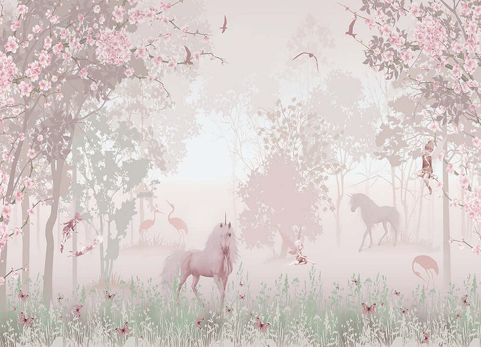  Fairy Tale Forest Unicorn Wallpaper Mural | Magical Kids Room Decor | Enchanted Nursery Wall Design