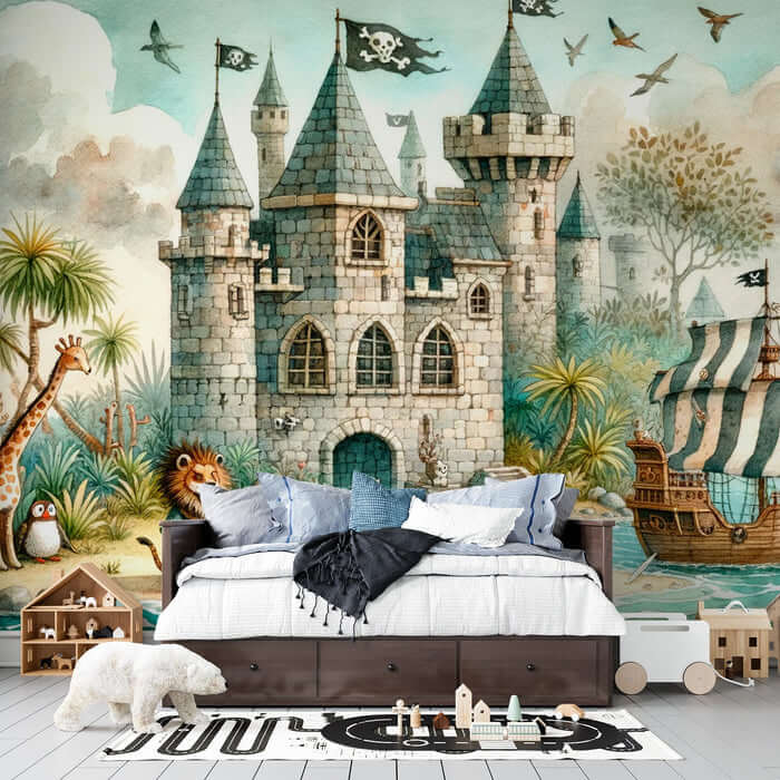Fairy Tale Pirate Castle Wallpaper Mural | Children's Room Bedroom Adventure Decoration Wall