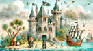 Fairy Tale Pirate Castle Wallpaper Mural | Children's Room Bedroom Adventure Decoration Wall