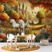 Fairy tale unicorn mural wallpaper | Children's room decoration painting with whimsical castle and dreamlike autumn landscape for enchanting home decor