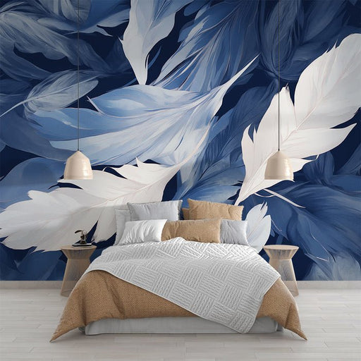 Feather themed wallpaper mural | Blue and white gradient colors - Carving wallpaper