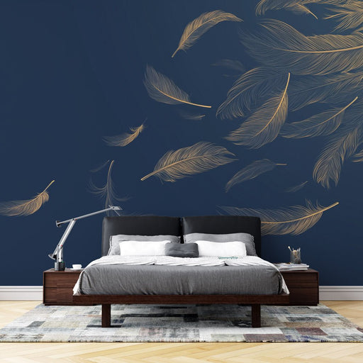 Feather Wallpaper | Deep Blue - Carving wallpaper