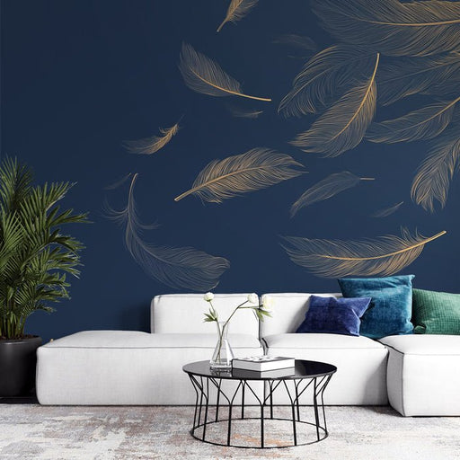 Feather Wallpaper | Deep Blue - Carving wallpaper