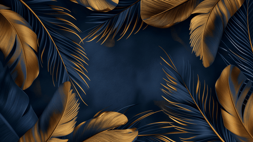 Feather wallpaper in blue and gold - Carving wallpaper