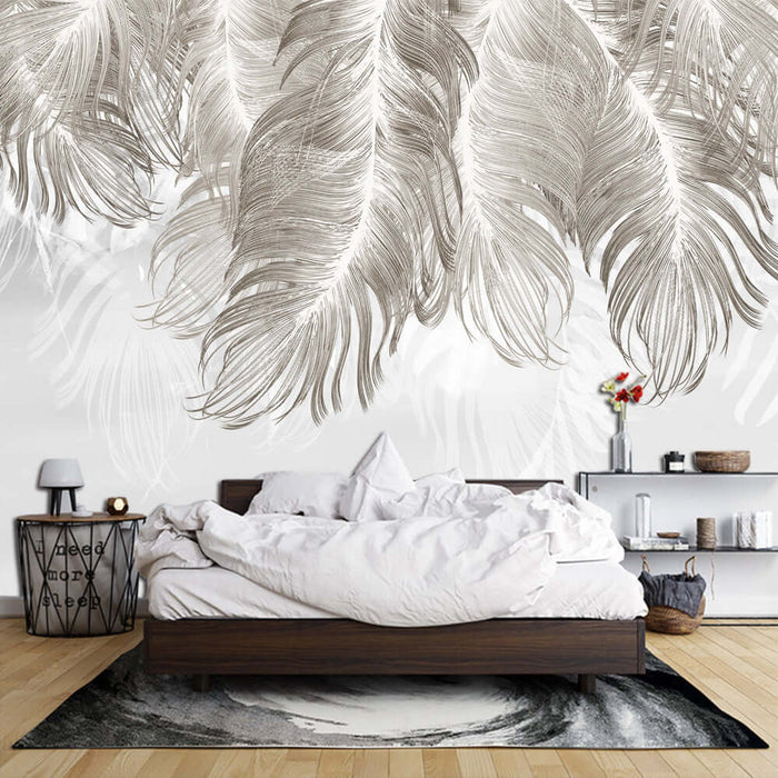 Feather wallpaper mural | bedroom living room high-end decorative wall - Feather Light Luxury Dream enhances bedroom and living room with elegant feather texture and light luxury ambience