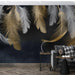 Feather wallpaper mural | Black gold gray feather pattern - Carving wallpaper