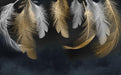 Feather wallpaper mural | Black gold gray feather pattern - Carving wallpaper
