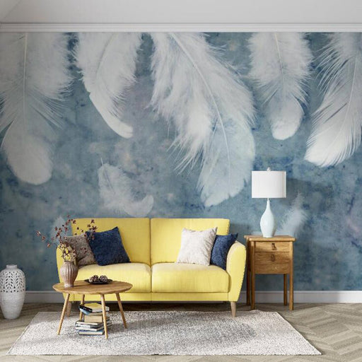 Feather Wallpaper Mural | Soft Feather Blues Background - Carving wallpaper