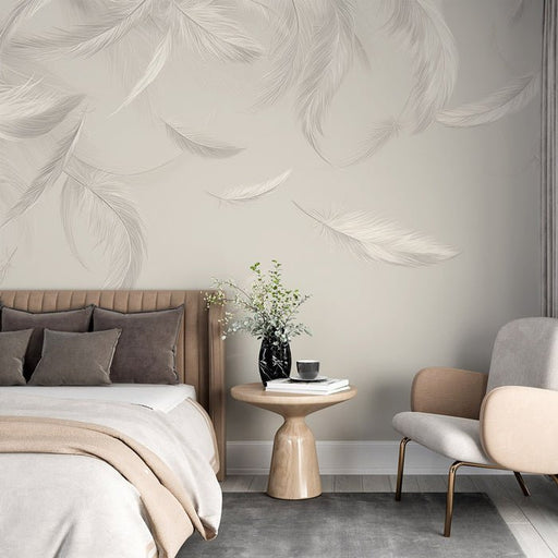 Feather Wallpaper Mural | White and Beige - Carving wallpaper