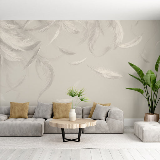 Feather Wallpaper Mural | White and Beige - Carving wallpaper
