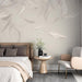 Feather Wallpaper Mural | White and Beige - soft feather wall art enhances bedroom or living room ambiance with tranquil, elegant beige and white tones