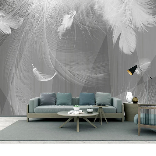 Feather wallpaper mural | white feather wallpaper on grey background - Carving wallpaper