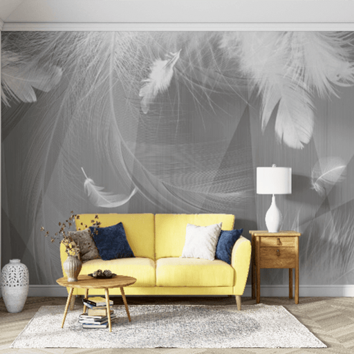 Feather wallpaper mural | white feather wallpaper on grey background - Carving wallpaper