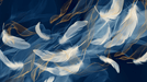 Feather wallpaper mural| white feathers blue gold color scheme - Carving wallpaper