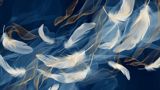Feather wallpaper mural| white feathers blue gold color scheme - Carving wallpaper