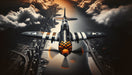 Fighter Wallpaper Mural: Vintage Aviation Meets Urban Elegance - WWII fighter plane mural aerial view with black-and-white stripes and orange-black checkered nose