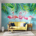 Flamingo and Green Leaf Wallpaper Mural | Tropical Style Mural - Carving wallpaper