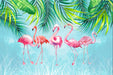 Flamingo and Green Leaf Wallpaper Mural | Tropical Style Mural - Carving wallpaper