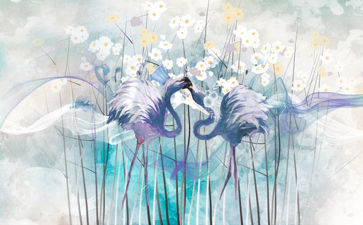 Flamingo Mural Wallpaper | Watercolor Flower and Bird - Carving wallpaper
