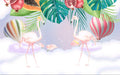 Flamingo wallpaper mural | flamingos and hot air balloons painted together - Carving wallpaper