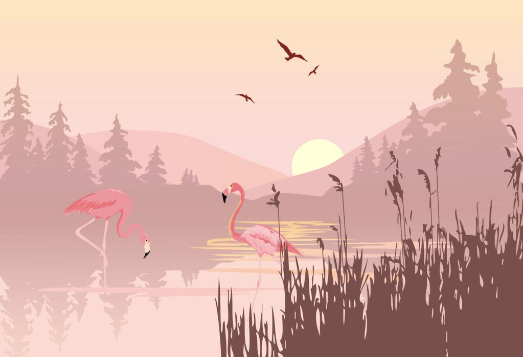 Flamingo Wallpaper Mural | Showcasing the Beauty of Flamingos and Forests - Carving wallpaper