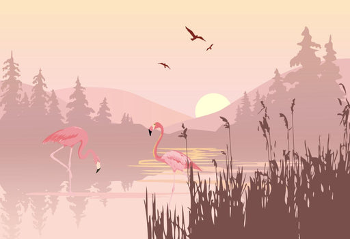 Flamingo Wallpaper Mural | Showcasing the Beauty of Flamingos and Forests - Carving wallpaper