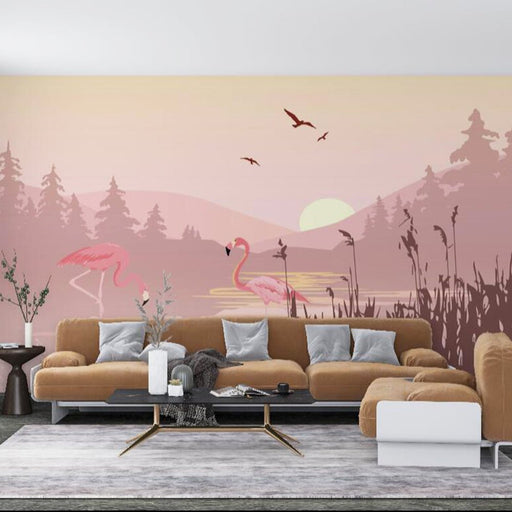 Flamingo Wallpaper Mural | Showcasing the Beauty of Flamingos and Forests - Carving wallpaper