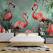 Flamingo Wallpaper Mural | Tropical Plants and Flowers - Carving wallpaper