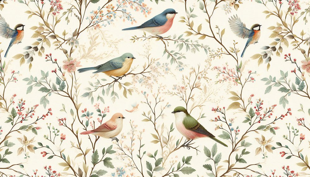 Flower and bird pattern wallpaper mural | Colorful birds - Carving wallpaper