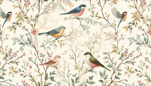 Flower and bird pattern wallpaper mural | Colorful birds - Carving wallpaper