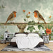 Flower and bird themed wallpaper mural | European vine flowers - Carving wallpaper