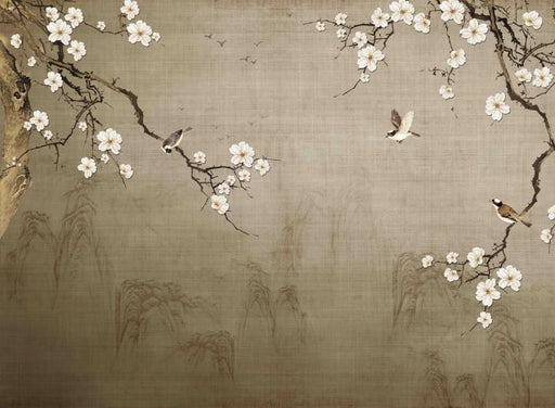 Flower and bird wallpaper mural | Flower and bird style decorative mural - Carving wallpaper