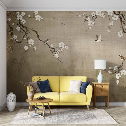 Flower and bird wallpaper mural | Flower and bird style decorative mural - Carving wallpaper