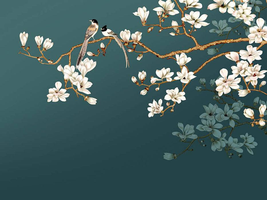 Flower and bird style wallpaper | Elegant Zen style decorative wall in living room and bedroom