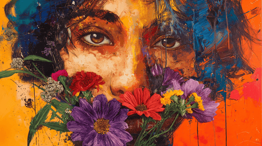 Flower Figure Oil Painting Wallpaper Mural | Abstract Art - Carving wallpaper