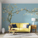 Flower mural wallpaper | Blue background with white flowers, simple and fresh style flower mural - Carving wallpaper