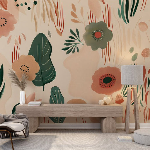 Flower pattern wallpaper mural | Multi colored vegetation - Carving wallpaper