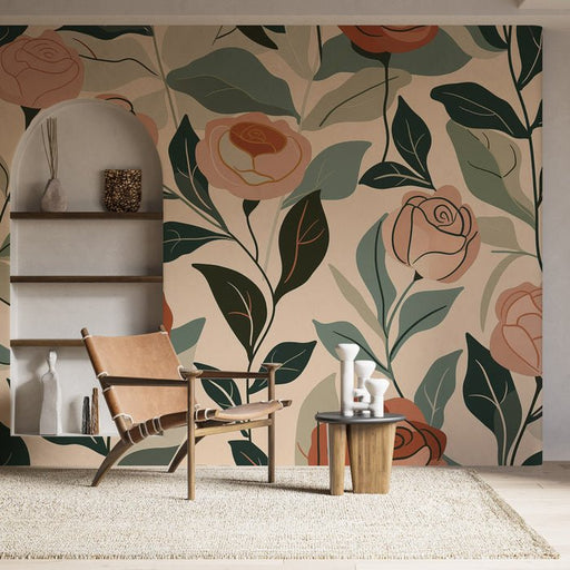 Flower pattern wallpaper mural | Rose clusters - Carving wallpaper