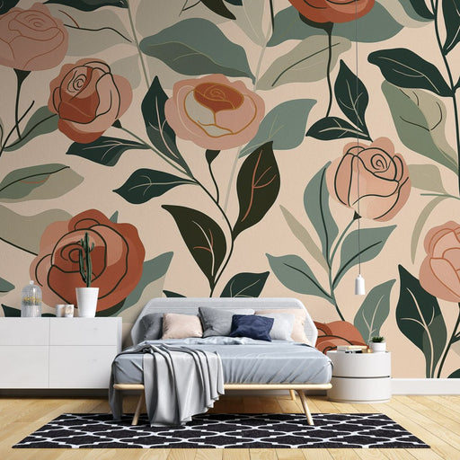 Flower pattern wallpaper mural | Rose clusters - Carving wallpaper