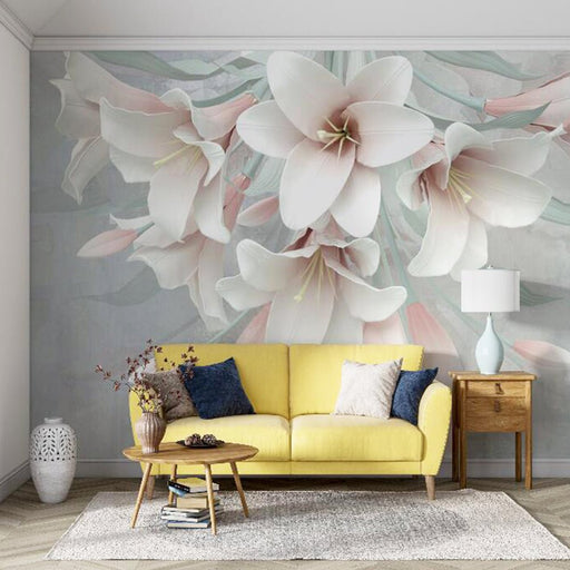 Flower themed mural wallpaper | Elegant lilies create a warm atmosphere - Carving wallpaper