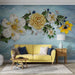 Flower wallpaper mural | Blue background with diamond inlaid flowers - Carving wallpaper