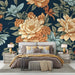 Flower wallpaper mural | Deep blue background - Carving wallpaper