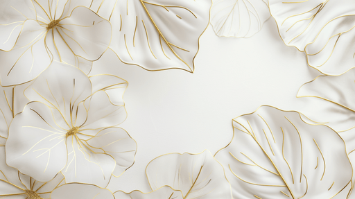 Flower Wallpaper Mural | Gold and White Colored Flowers - Carving wallpaper