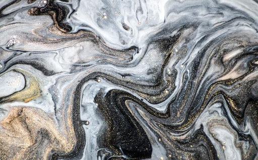 Flowing sand wallpaper mural | Fluid art style mural blending gray, black, and gold - Carving wallpaper