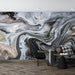 Flowing sand wallpaper mural | Fluid art style mural blending gray, black, and gold - Carving wallpaper