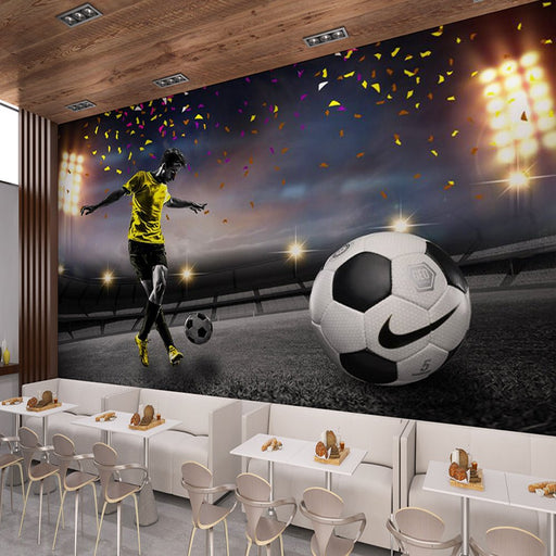 Football stadium theme wallpaper mural | players kick the ball moments - Carving wallpaper